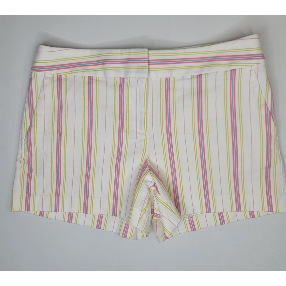 LOFT Striped Shorts Womens Size 10 White Pink Blue Yellow Cotton Stretch - Picture 2 of 9